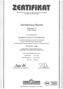 Zertifikat Sanitätshaus Becker als Sanitärfachhandel und Orthopädietechnik