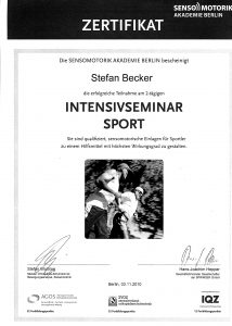 Zertifikat Stefan Becker für Intensivseminar Sport